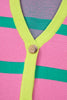 Pink Stripe Colorblock Drop Shoulder Buttoned Loose Cardigan