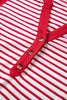 Red Stripe Half Placket V Neck Contrast 3/4 Sleeve Patchwork Top