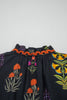 Black Floral Print Lace Trim Frilled V Neck Short Sleeve Shirt