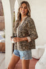 Khaki Contrast Striped Trim V Neck Leopard Shirt