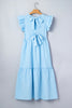 Sky Blue Knot Back Ruffled Short Sleeve Gingham Maxi Dress
