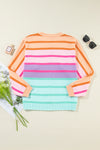 Yellow Stripe Gradient Striped Ribbed Edge Loose Sweater