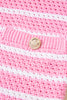 Pink Stripe V Neck Gold Buttons Elegant Sweater Vest