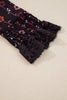 Black Floral Print Smocked Cuff Slim Fit Mesh Bodysuit