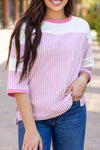 Black White Striped Patchwork 3/4 Sleeve Oversize Top