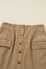 Camel Corduroy Buttoned Front Faux Pockets Mini Skirt