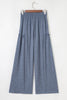 High Frilled Detail Wide Leg High Waist Knit Pants