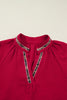 Racing Red Leopard Jacquard Print V Neck Textured Blouse