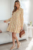 Yellow Floral Print Frilly Trim Smocked Cuff Long Sleeve Loose Shirt Dress