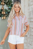Pink Stripe Button up Short Sleeve Shirt