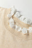 Racing Red Lace Trim Patchwork Buttoned Cuffs Loose Sweater