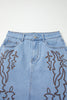 Beau Blue Western Embroidered Denim Mini Skirt