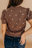 White Elegant Polka Dot Bubble Short Sleeve Sweater