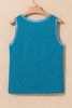 Peacock Blue Metallic Sheen Edge Scoop Neck Tank Top