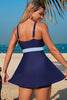 Rose Red Color Block Patchwork Bow Knot Detail Sleeveless Swim Dress