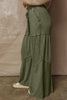 Vineyard Green Mineral Wash Tiered Wide Leg Patchwork Drawstring Pants