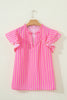 Pink Stripe Split Neck Ruffled Summer Blouse