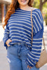 Khaki Stripe Drop Shoulder Casual Sweater