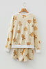 Beige Gingerbread Man Christmas Print Long Sleeve Pullover Lounge Short Set