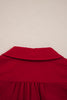 Fiery Red Collar V Neck Leopard Contrasted Trim Textured Blouse