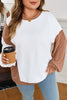 White Cable Texture Ribbed Color Block Plus Size Knit Top