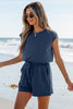 Ashleigh Blue Knit Open Back Cap Sleeve Drawstring Romper