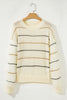 Multicolour Striped Ribbed Edge Drop Shoulder Sweater