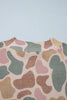 Multicolour Camo Print Ribbed Mock Neck Plus Size Sweatshirt
