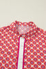Orange Geometric Floral Print Color Block Trim Button Front Ruffle Hem Dress
