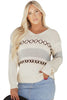 Parchment Contrast Stitch Detail V Neck Drop Shoulder Sweater