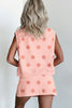 Sky Blue Ribbed Trim Polka Dot Print Tank Split Mini Skort 2pcs Set