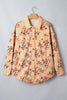 Khaki Floral Print Long Sleeve Denim Jacket Shift Silhouette Tunic Length Casual Daily Wear