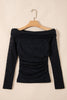 Black Floral Lace Off-shoulder Long Sleeve Slim Top
