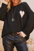 Black Heart Detail Contrast Cuffs Baggy Sweater