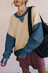 Parchment Color Block Thumbhole Sleeve Drop Shoulder Sweatshirt