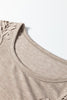 Smoke Gray Solid Color Lace Patched Detail Round Neck Tee