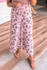 Pink Drawstring Leopard Print Patch Pocket Loose Pants
