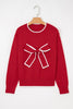 Fiery Red Contrast Trim Big Bow Accent Holiday Cropped Sweater