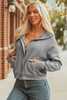 Burgundy Waffle Splicing Zip Up Front Button Hooded Jacket