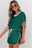 Evergreen Colorblock Edge Drop Shoulder T Shirt and Skirt 2Pcs Set