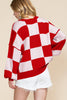 Fiery Red Checkered Bishop Sleeve Sweater