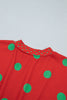 Red Polka Dot Print Contrast Detail Oversized Tunic Sweatshirt