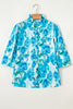 Green Floral Frilled Collar Three Quarters Sleeve Elegant Shirt