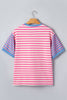Pink Stripe Contrast Patchwork Short Sleeve Loose Tee
