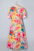 Pink Floral Print Striped Trim Button Down Short Sleeve Vacation Dress