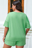 Mint Green Plus Size V Neck Tee Patched Pocket Drawstring Shorts Set