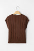 Dark Brown Cable Texture Crew Neck Short Sleeve Sweater Top