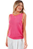 Bright Pink Contrast Trim Pearl Detail Sweater Tank Top
