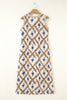 Khaki Boho Abstract Print V Neck Sleeveless Long Dress