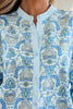 Sky Blue Paisley Print Puff Sleeve Loose Shirt